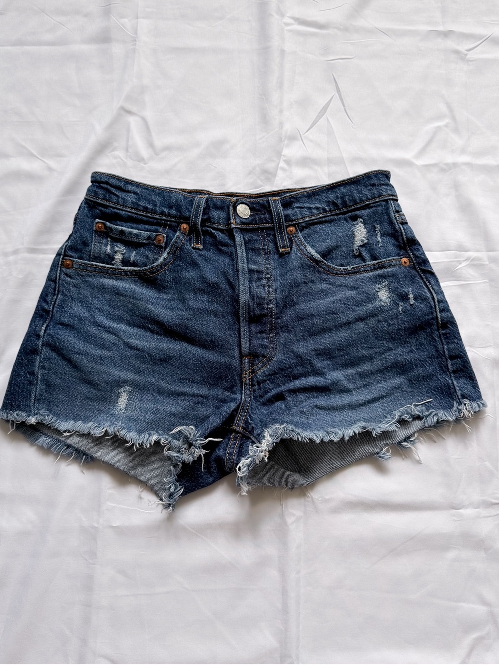 Levi's Dark Blue Distressed Denim Shorts